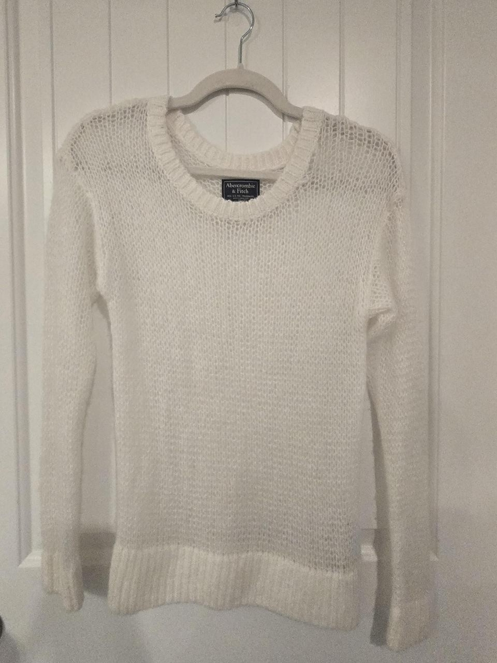 Abercrombie & Fitch Women's Cream Open-Knit Crewneck Sweater